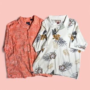 Caribbean Joe Orange and White Casual Button Down Shirts